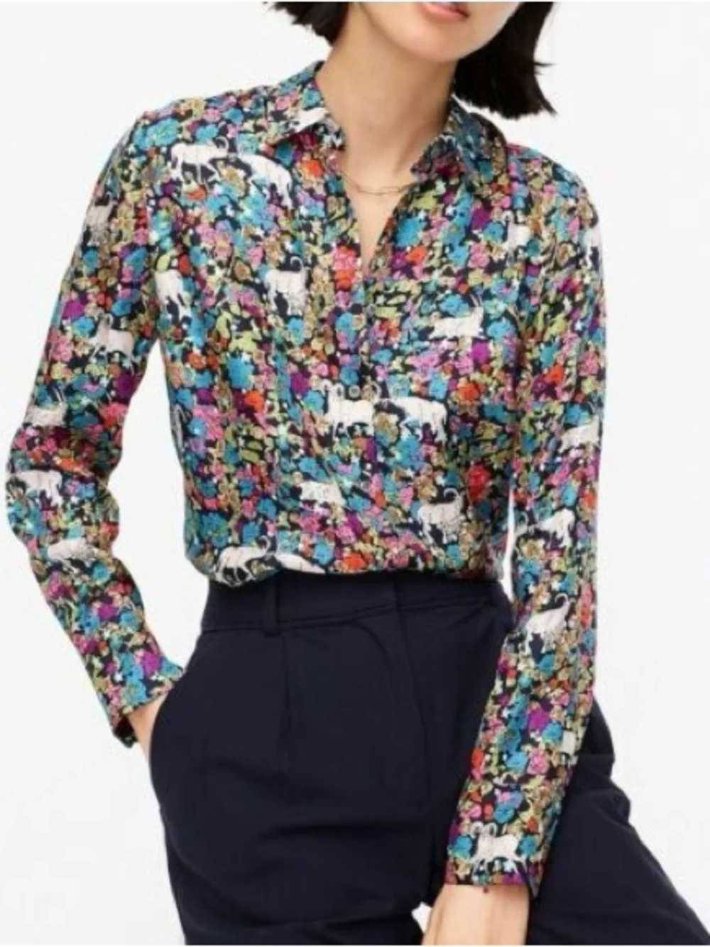 J. Crew Collection silk twill shirt in grazing goats print 8